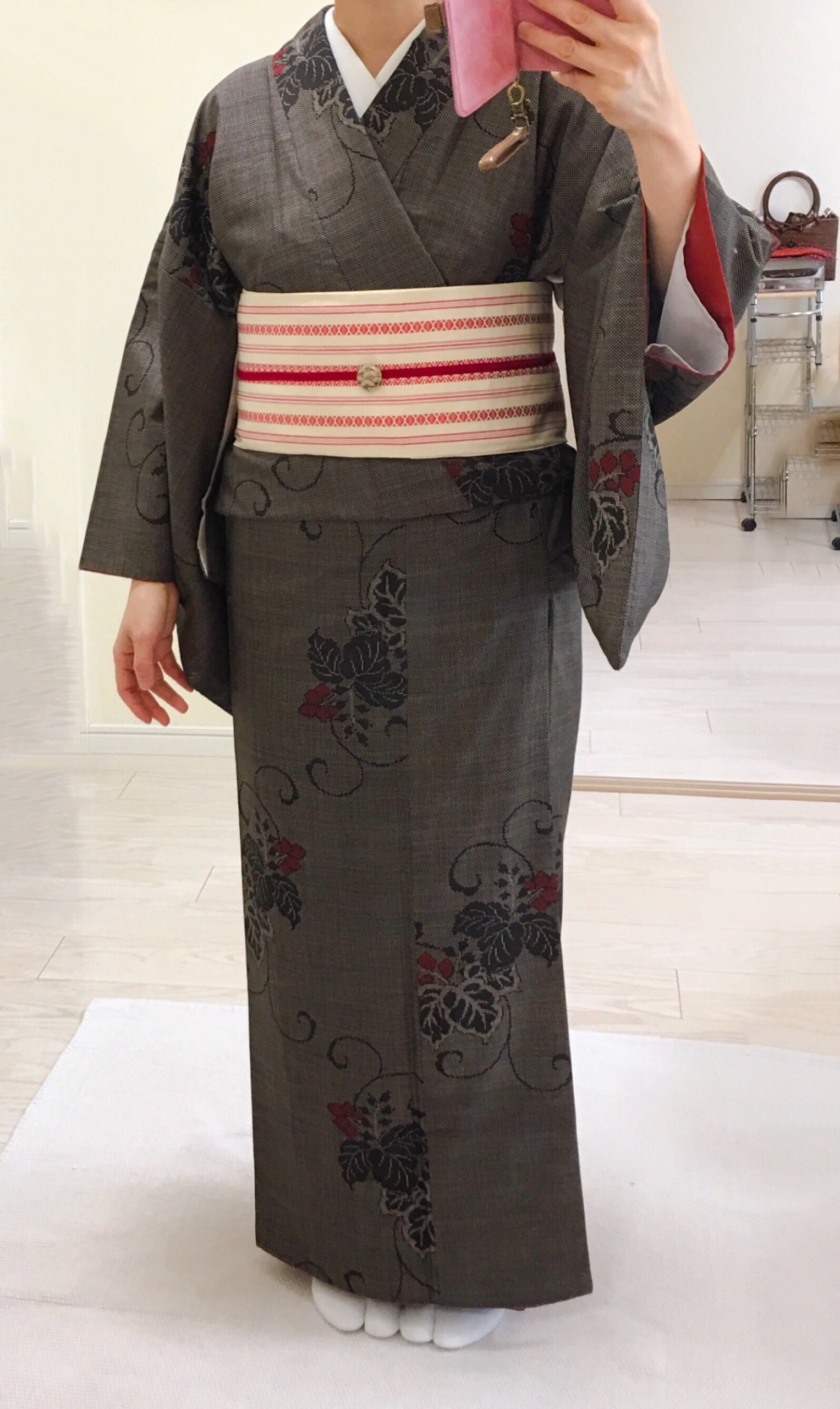 本場結城紬の半幅帯（しだれ桜染め）No.1349 - 女性和服、着物
