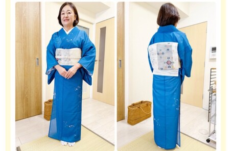 絽小紋のブルーがまるで七夕の星空のよう。美しい色合いの着物と涼し気な羅の帯とともに。