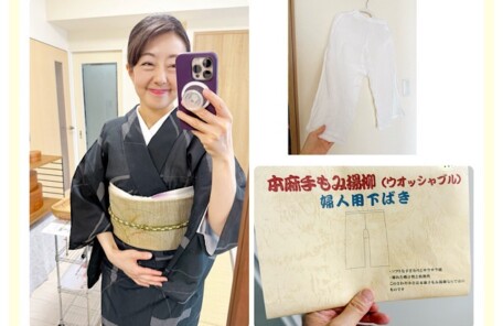 東レシルックの紗小紋に羅の帯を合わせた夏着物コーディネート。涼しく下着は麻のステテコを着用！