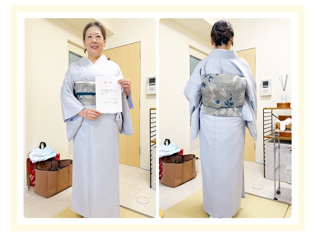 １ヶ月半で着付けを習得した初心者さん。当着付け教室はマンツーマンレッスンなので短期集中で習得可能です！