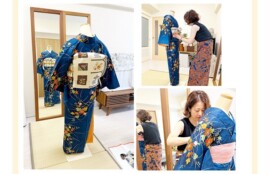 ベテラン美容師さんの他装着付けレッスンの様子、熱心に技術キープに励みます。