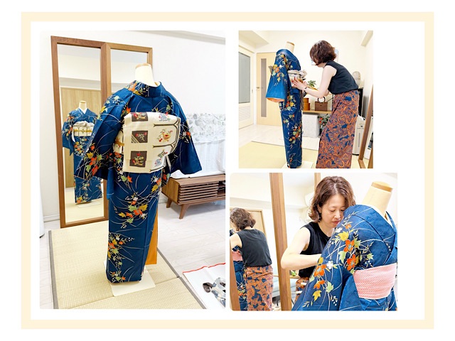 ベテラン美容師さんの他装着付けレッスンの様子、熱心に技術キープに励みます。