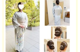 アンダーズ東京の結婚式参列用コーデ｜ミントグリーンの絽訪問着・白地袋帯・下目のシニヨン結婚式向けヘアセット